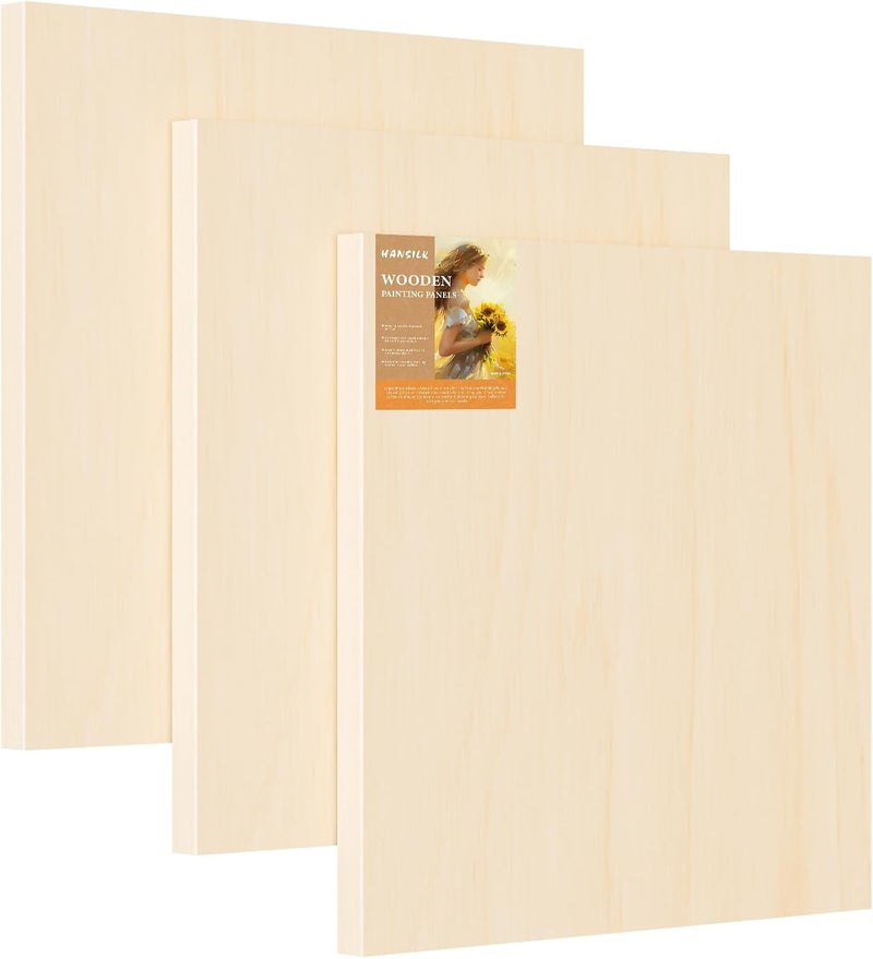 HANSILK Wooden Art Panels for DIY Painting - Mother Gifts, Christmas Crafts & Home Décor | 16x16 Inch Canvas Wood Boards, Unfinished Wooden Canvas for Adults & Kids (3-Pack) - Image 1